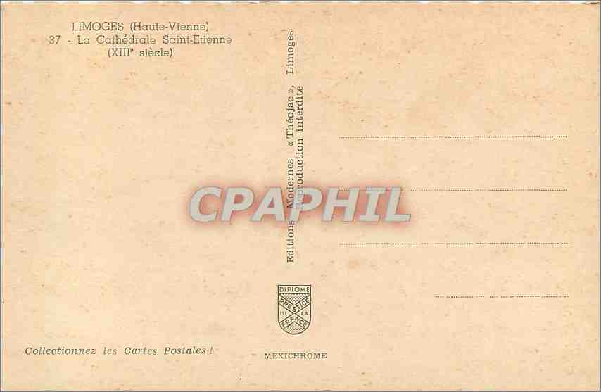 CPM Limoges Haute Vienne La Cathedrale Saint Etienne  — Verso