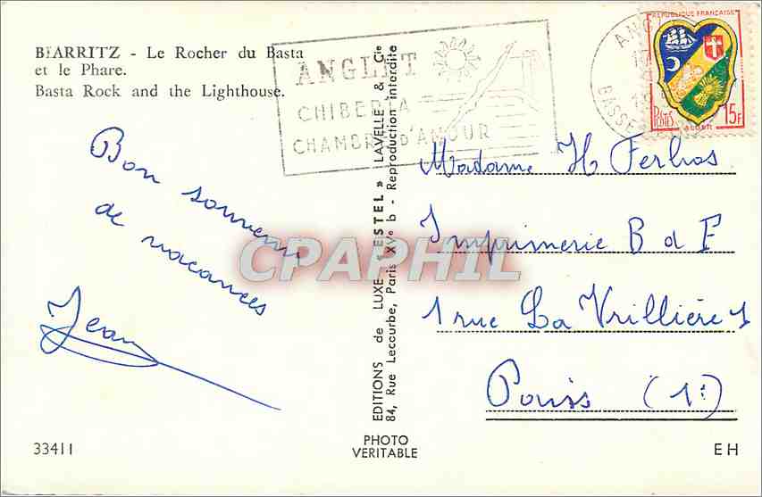 CPM Biarritz Le Rocher du Basta et le Phare  — Rückseite