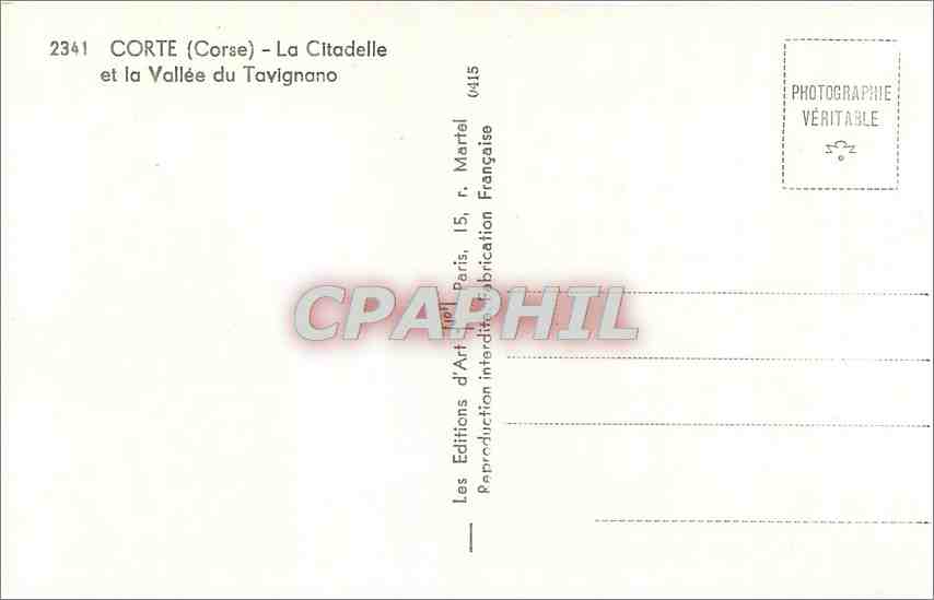 CPA Corte Corse La Citadelle et la Vallee du Tavignano  — Back