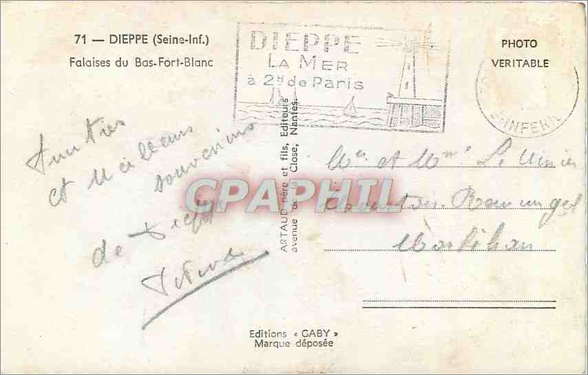 CPM Dieppe Seine Inf Falaises du Bas Fort Blanc  — Rückseite