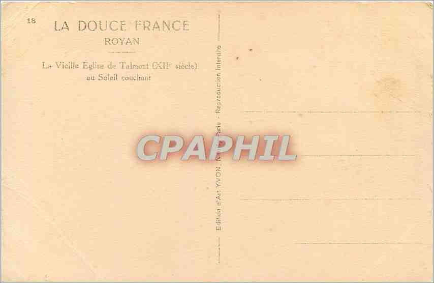 La Vieille Église de Talmont — XIIe siècle — Édition d'Art YVON, Royan — Verso