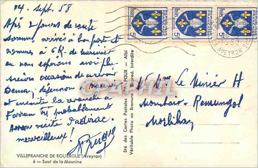 CPM Villefranche de Rouergue Aveyron Saut de la Mounine — Rückseite