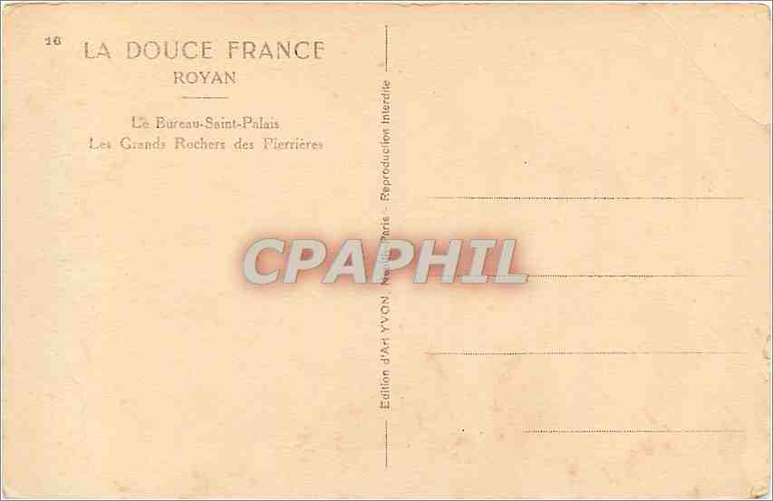 CPA Royan Le Bureau Saint Palais Les Grands Rochers des Pierrieres  — Back