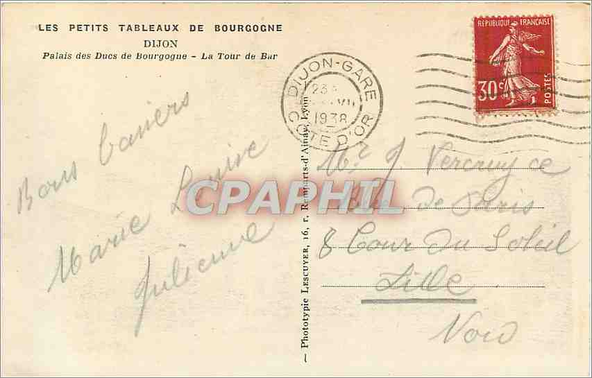 CPA Dijon Palais des Ducs de Bourgogne La Tour de Bar  — Back