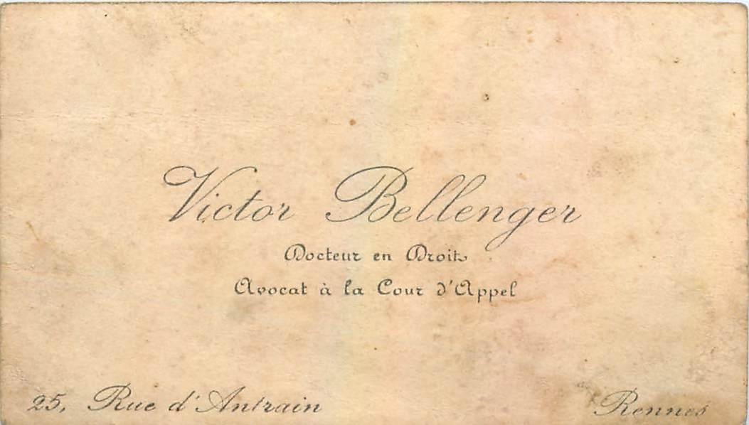 Carte de visite Victor Bellenger Rue d'Antrain Rennes
