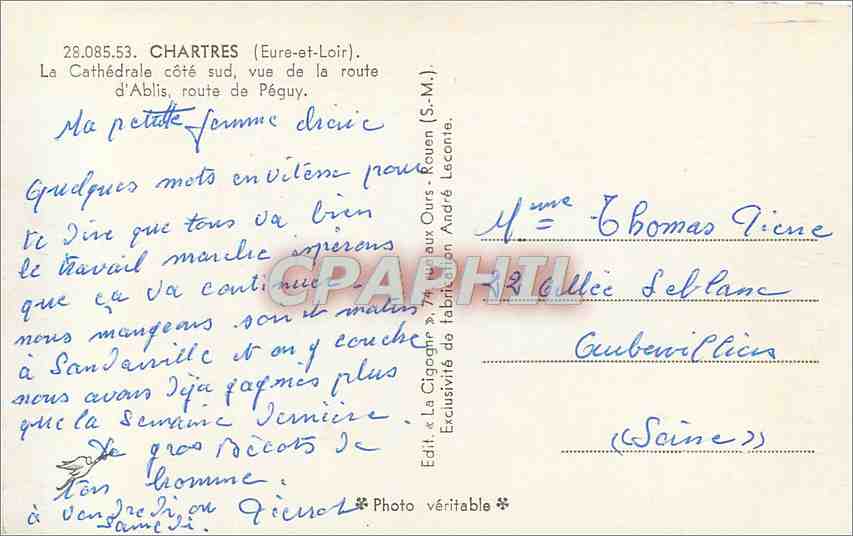 CPM Chartres Eure et Loir La Cathedrale  — Verso