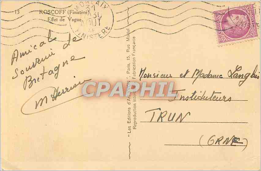 CPA Roscoff Finistere Effet de Vague  — Rückseite