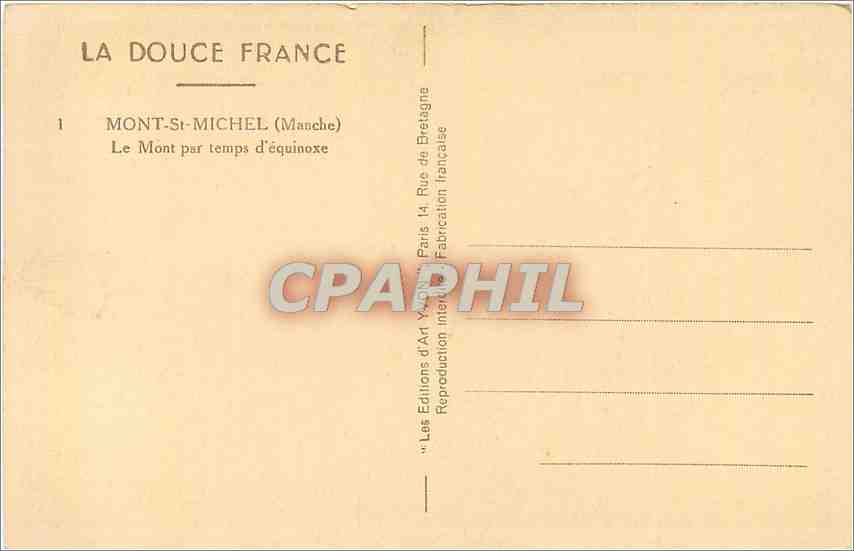 Mont-Saint-Michel — Le Mont par temps d'équinoxe — Les Éditions d'Art Yvon, Paris — Verso