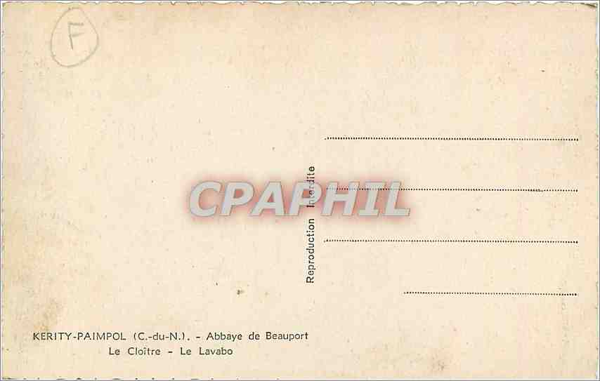 CPA Kerity Paimpol C du N Abbaye de Beauport Le Cloitre  — Rückseite