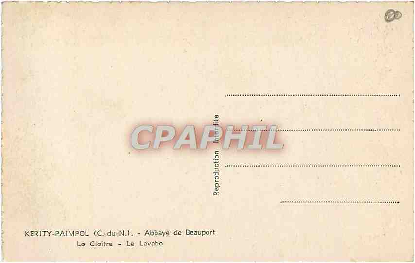 CPA Kerity Paimpol C du N Abbaye de Beauport Le Cloitre  — Rückseite