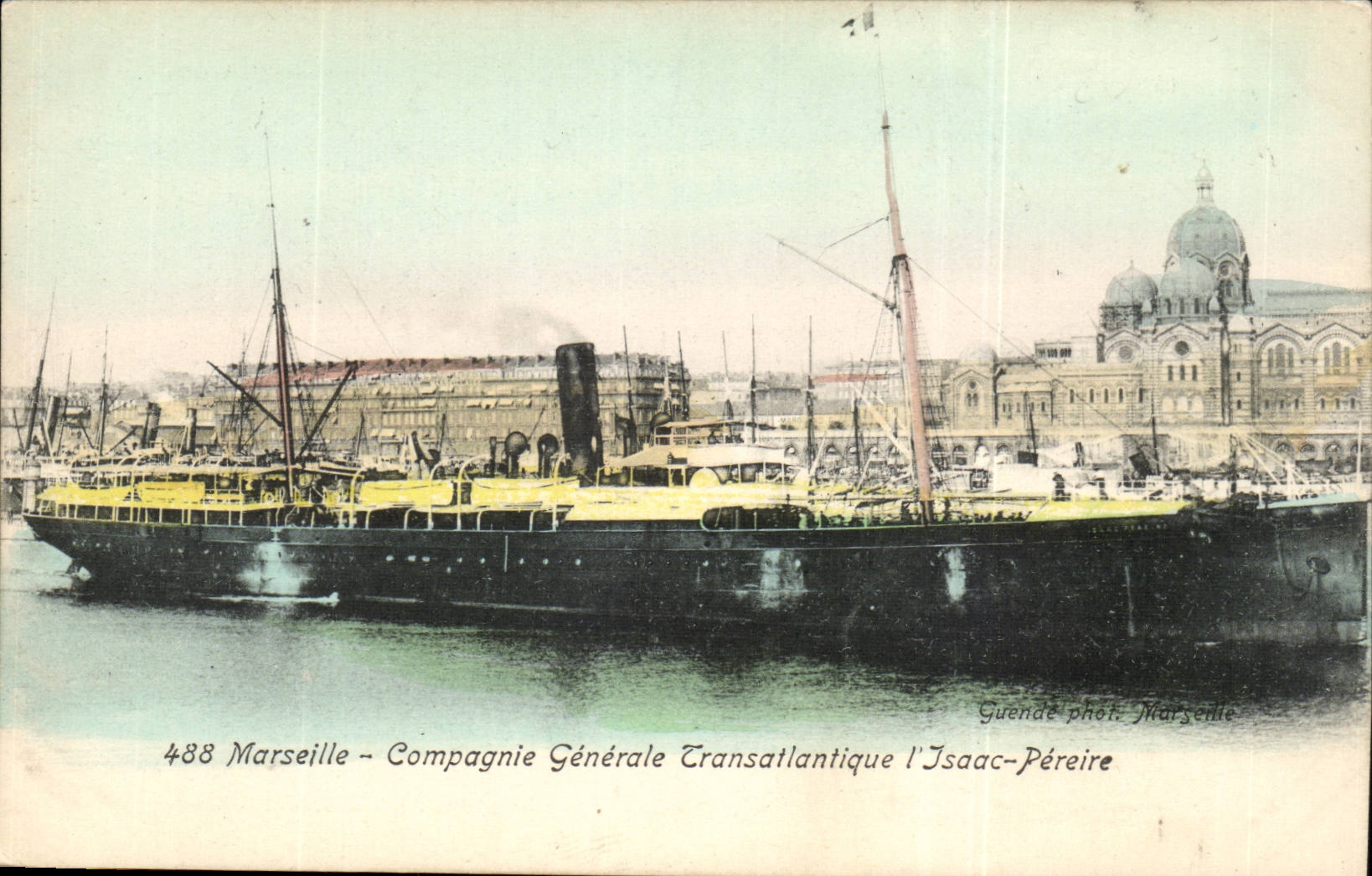Steamer-Paquebot-Boat-Bateau- Marseille-Compagnie Generale Transatlantique l'Isaac-Pereire