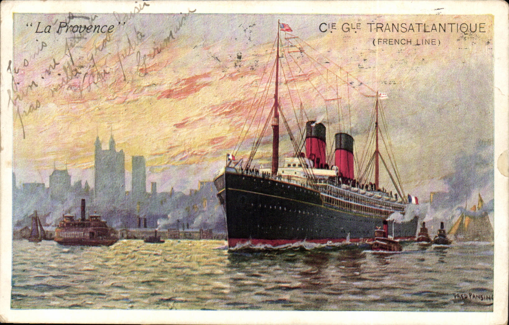 Steamer-Paquebot-Boat-Bateau- 'La Provence' Cie Gle Transatlantique-French Line-Illustration -CPA