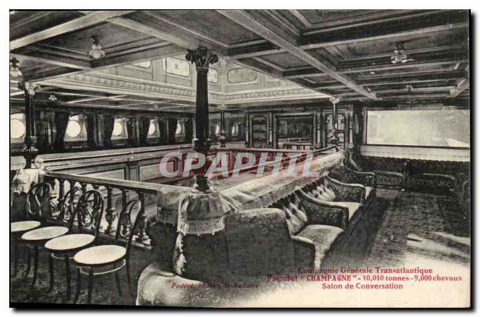 Steamer-Paquebot-Boat-Bateau- 'Champagne' 10 010 tonnes-9 000 cheveaux-Salon de Conversation -CPA