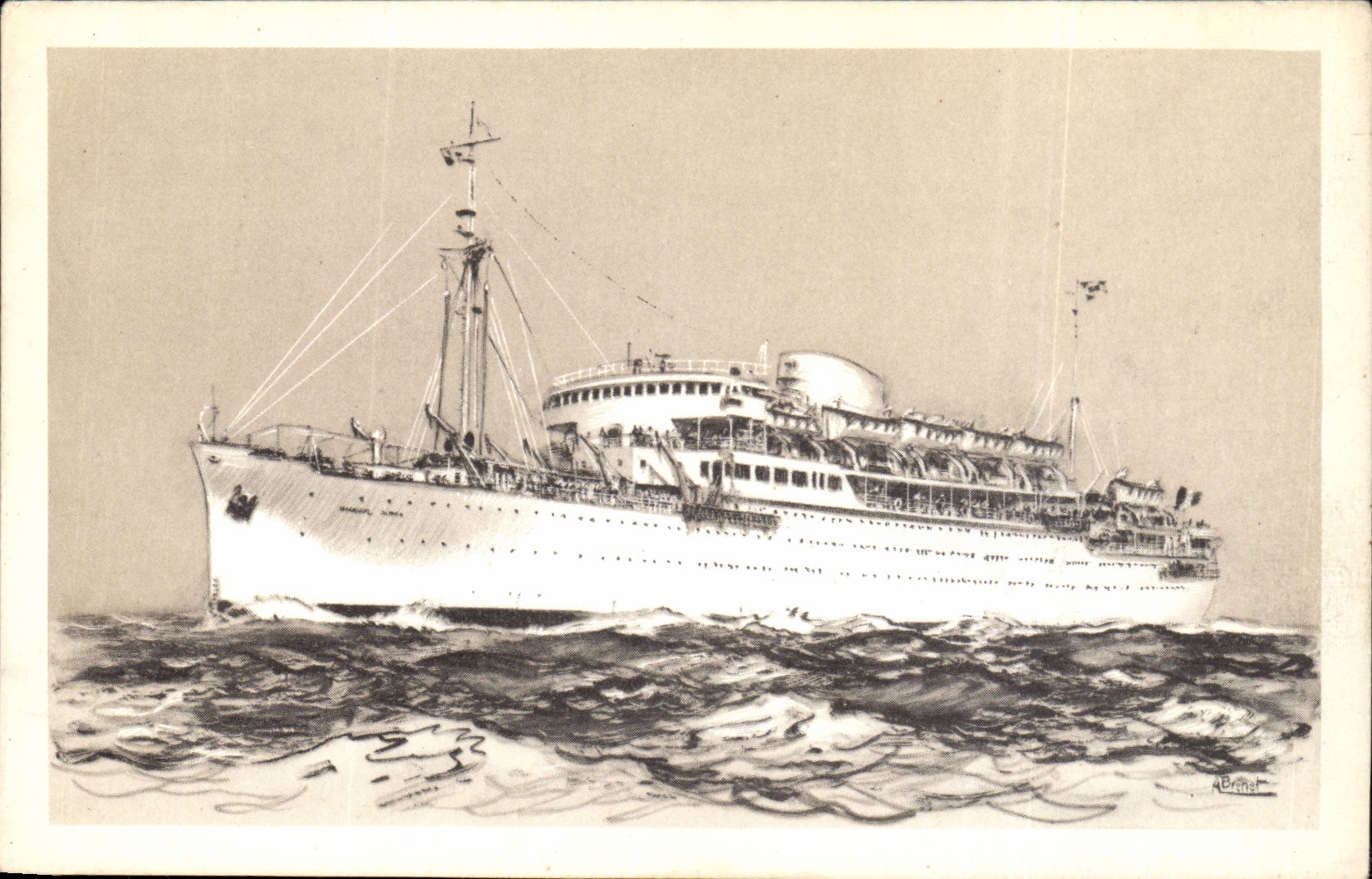 Steamer-Paquebot-Boat-Bateau- 'Marechal Joffre' Compagnie des Messageries Maritimes-Illustration-CPA