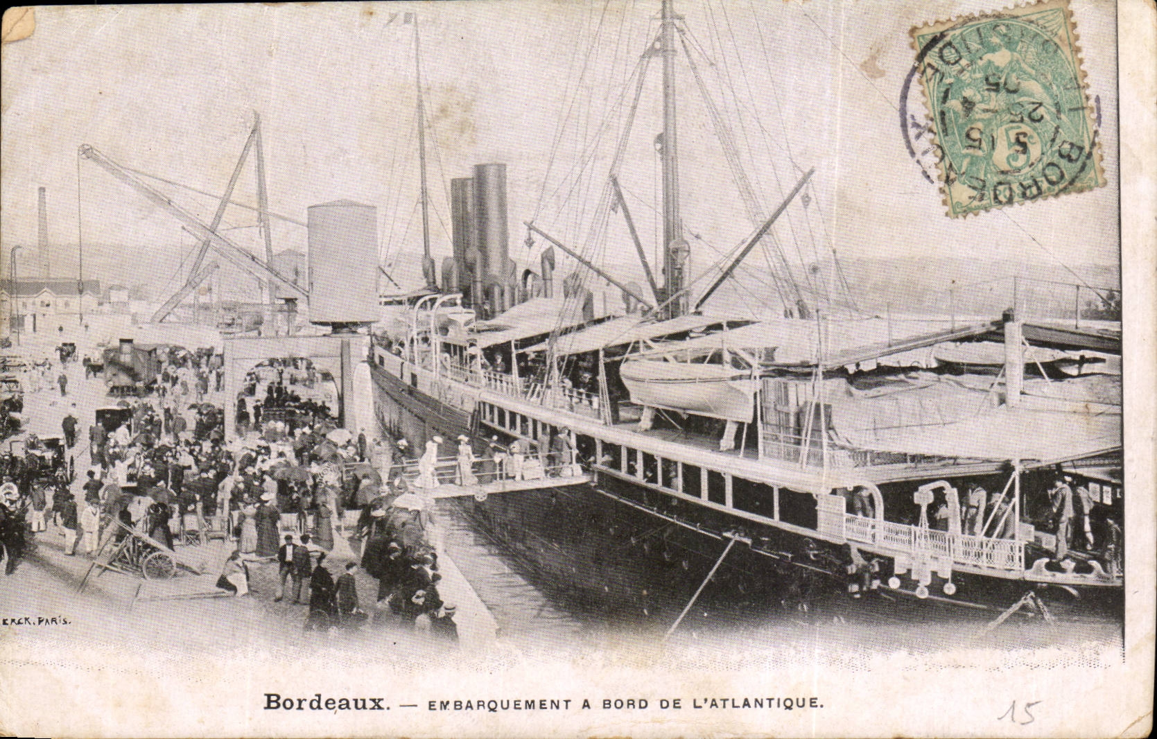 Steamer-Paquebot-Boat-Bateau- Bordeaux- Embarquement a Bord de L'Atlantique -CPA