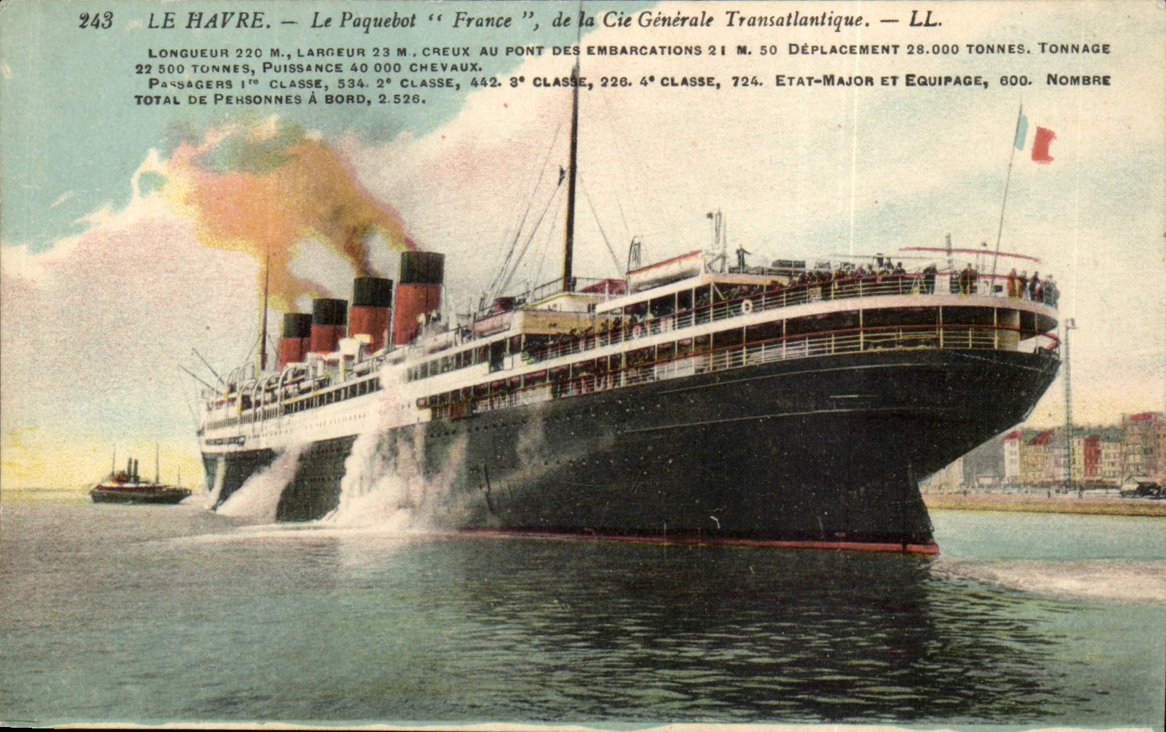 Steamer-Paquebot-Boat-Bateau- Le Havre 'France' de la Cie Generale Transatlantique- Longueur 220m Largeur 23m -CPA