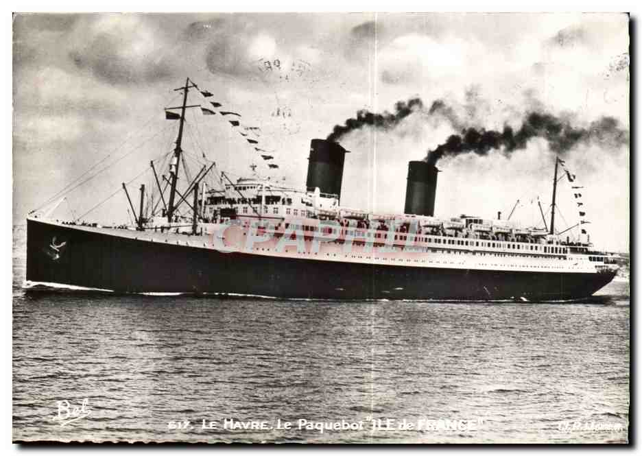 Steamer-Paquebot-Boat-Bateau- Le Havre 'Ile-de-France'- Longueur 241m Puissance 48 000 CV -CPA