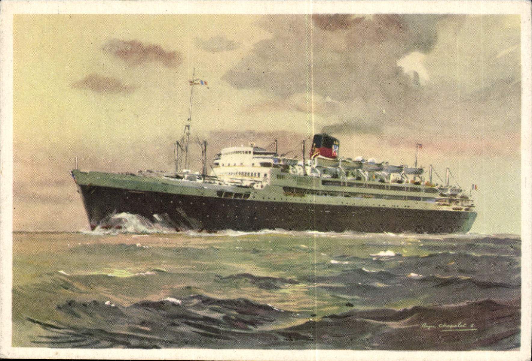 Steamer-Paquebot-Boat-Bateau- Ste Gle de Transports Maritimes- Marseilles-Illustration -CPA