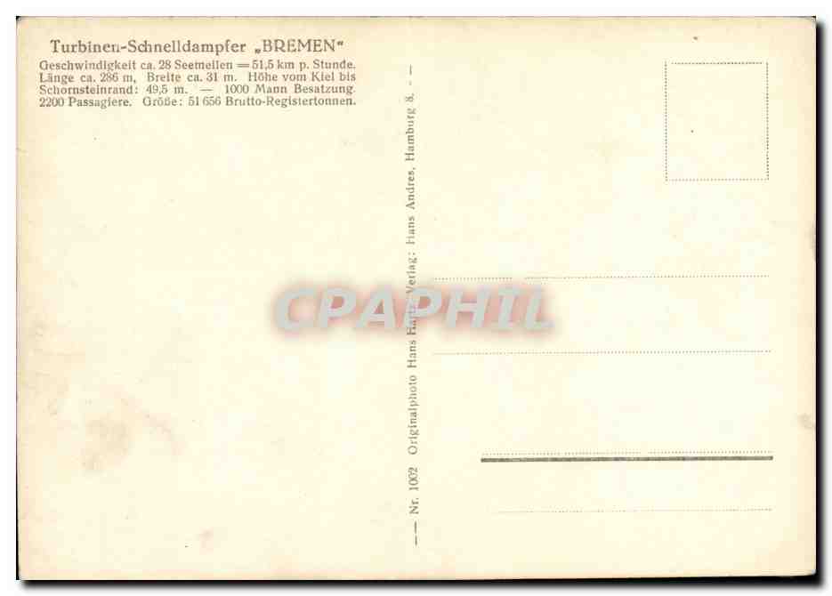 Steamer-Paquebot-Boat-Bateau- Turbinen Schnelldampfer 'Bemen' -CPA — Back