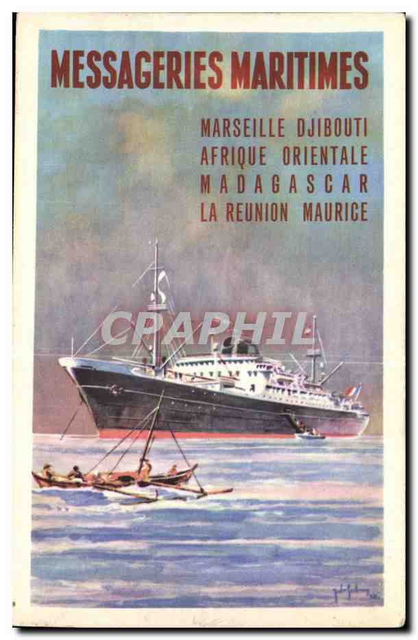 Steamer-Paquebot-Boat-Bateau- Messageries Maritimes-Illustration- Marseille Djibouti Afrique Orientale Madacascar -CPA