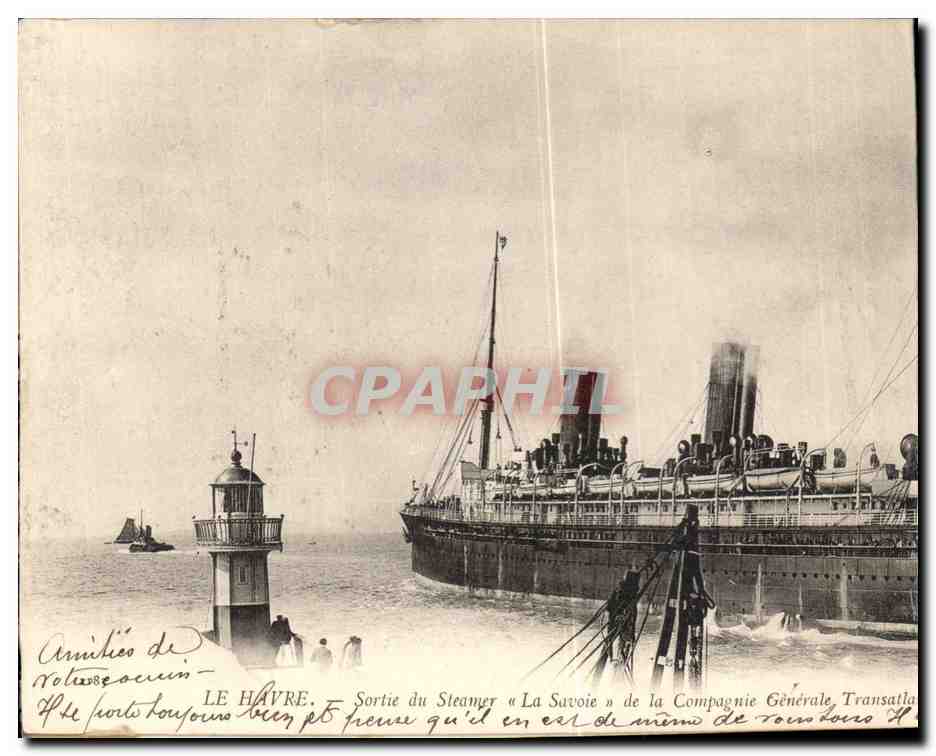 Steamer-Paquebot-Boat-Bateau- Le Havre- Sortie du Steamer ' La Savoie' de la Compagnie Generale Transatlantique -CPA