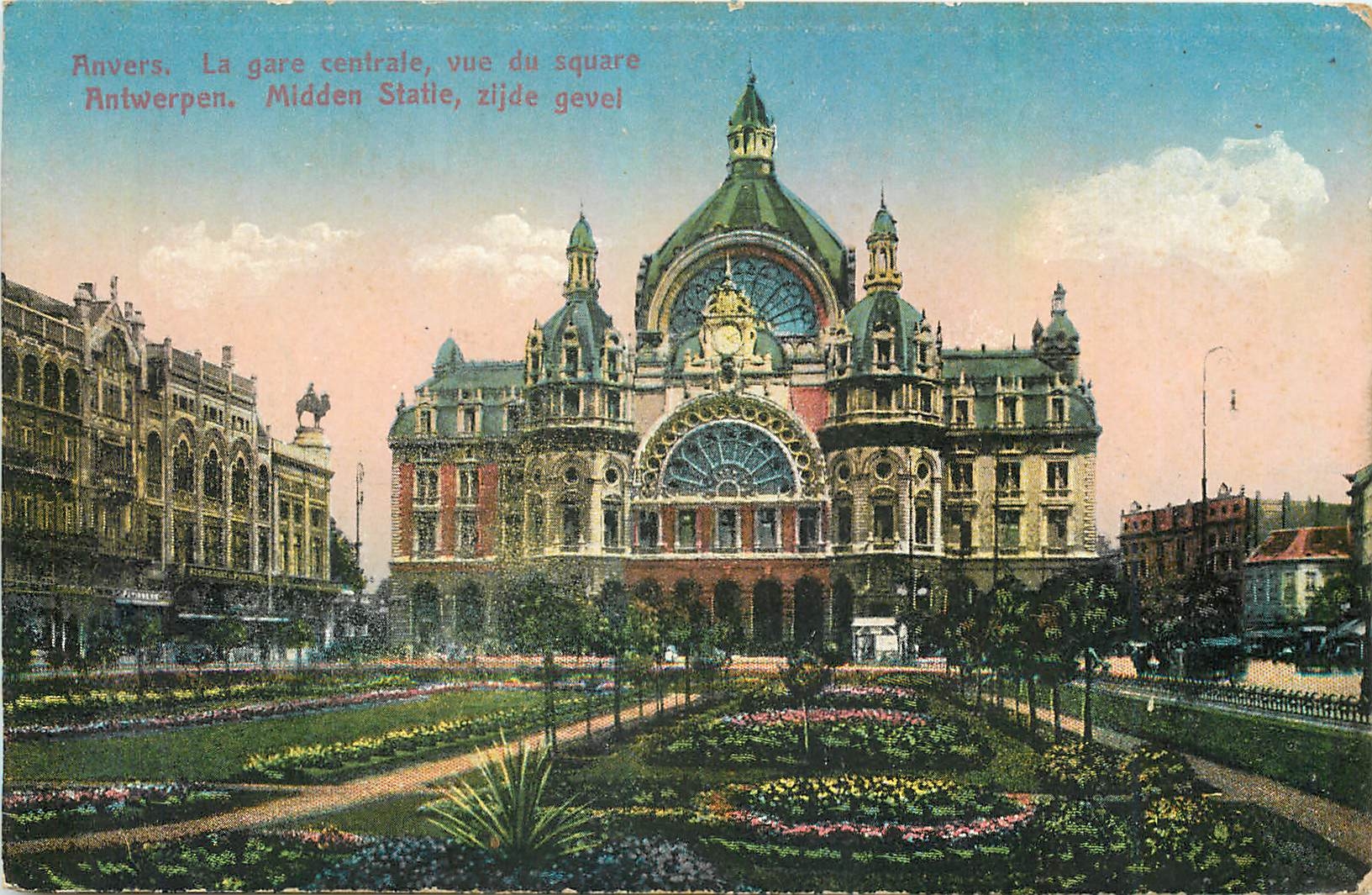 CPA Anvers La gare centrale vue du square 