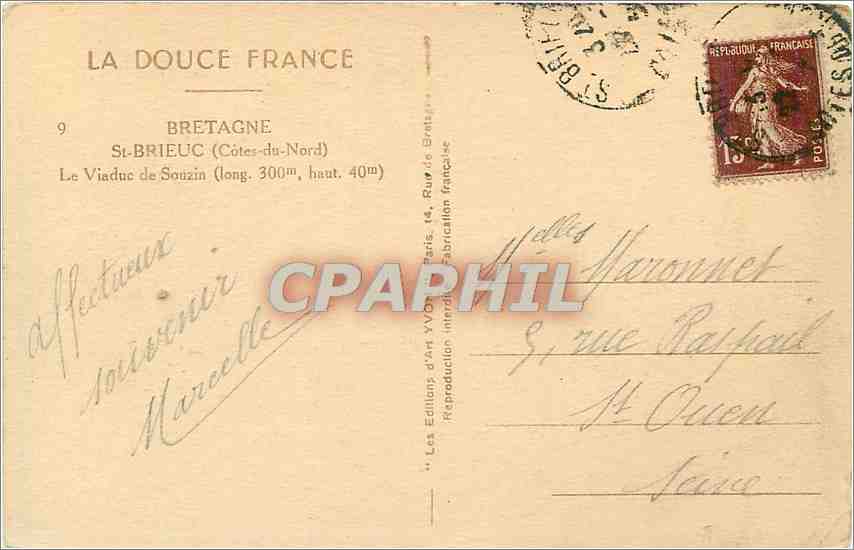 CPA Bretagne St Brieuc Cotes du Nord Le Viaduc de Souzin  — Rückseite