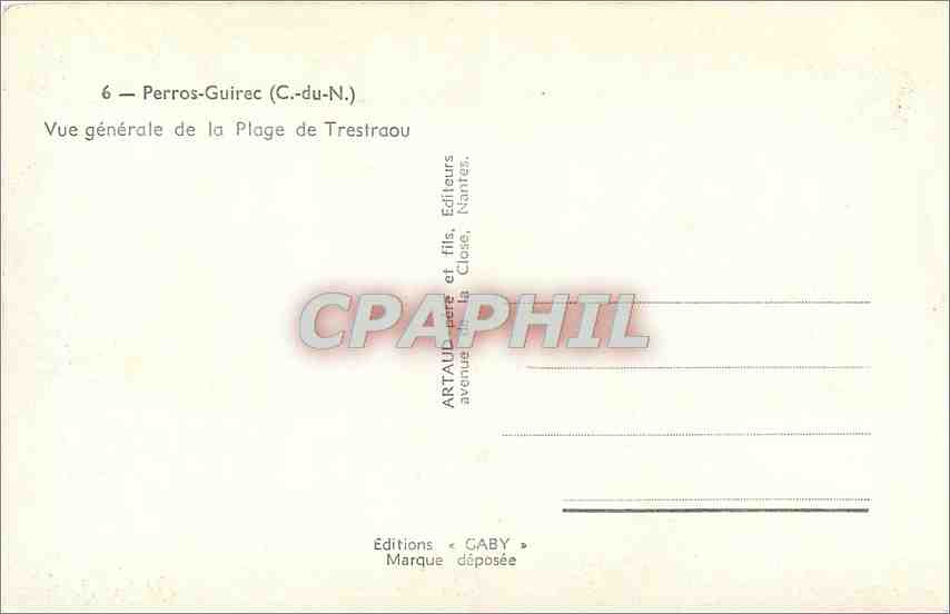 CPA Perros Guirec C du N Vue generale de la Plage de Trestraou  — Verso