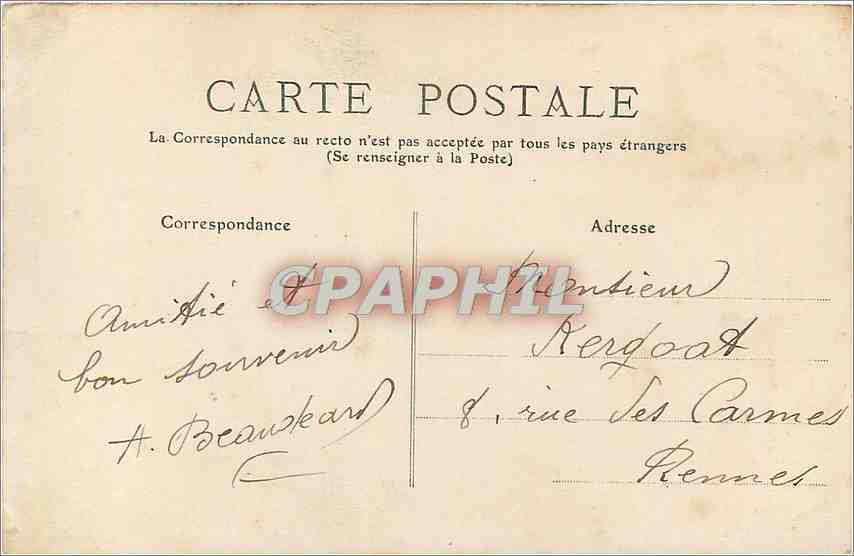CPA Bretagne Quiberon Arche de Port Blanc  — Rückseite