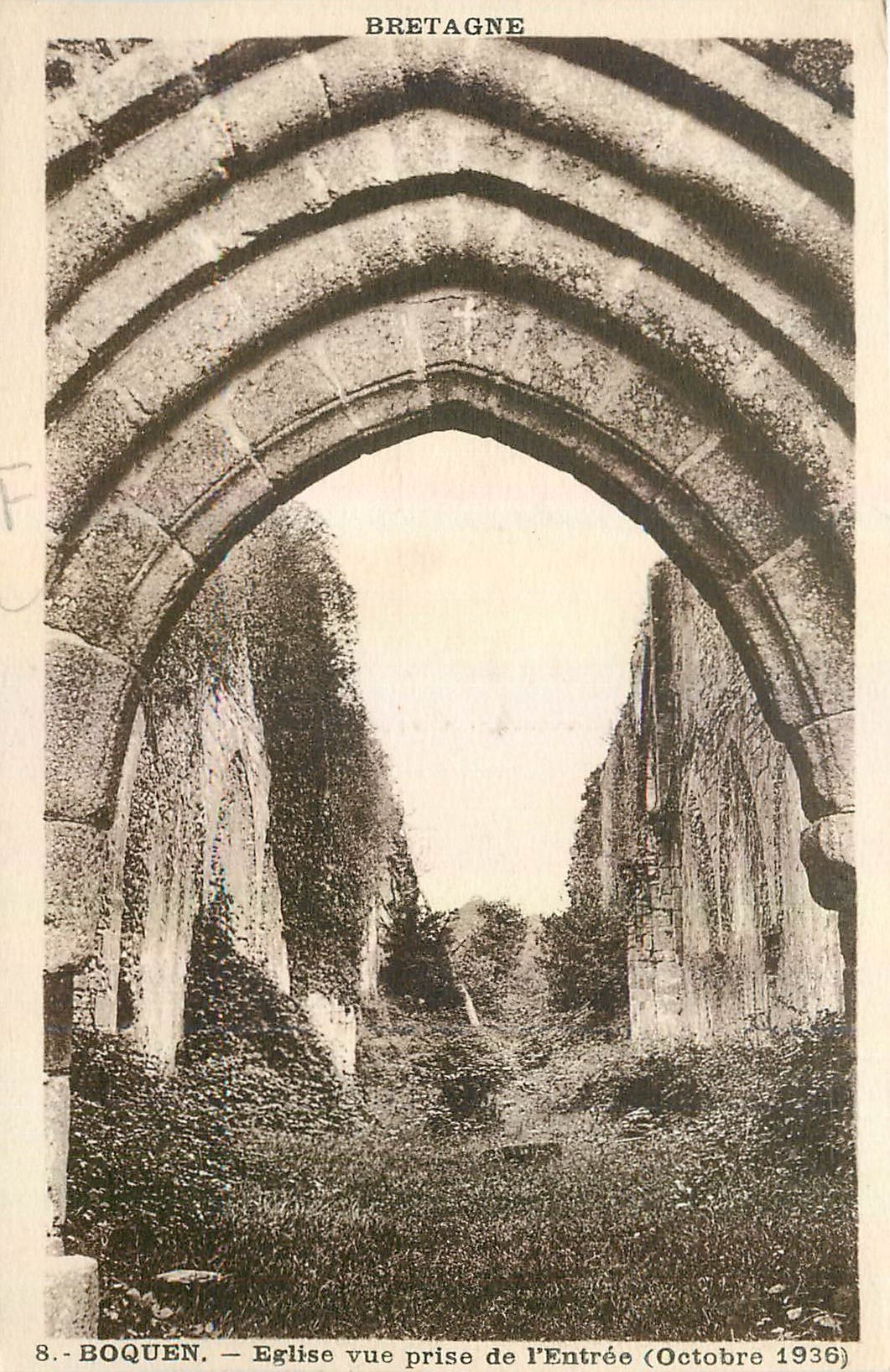 Boquen — Église vue prise de l'Entrée — Octobre 1936 — Éditions d'Art Hamon, Saint-Hilaire