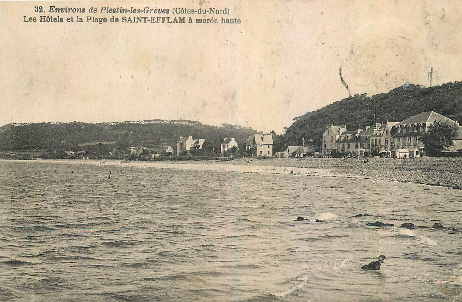 Environs de Plestin-les-Grèves (Côtes-du-Nord) — Les Hôtels et la Plage de SAINT-EFFLAM à marée haute — Éditeur : Carte Postale Stade