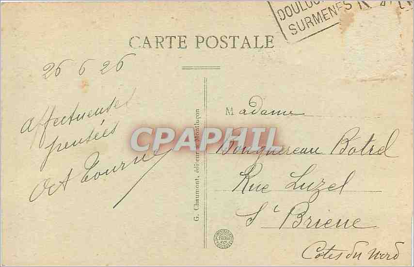 CPA Neris les Bains Le Casino  — Rückseite