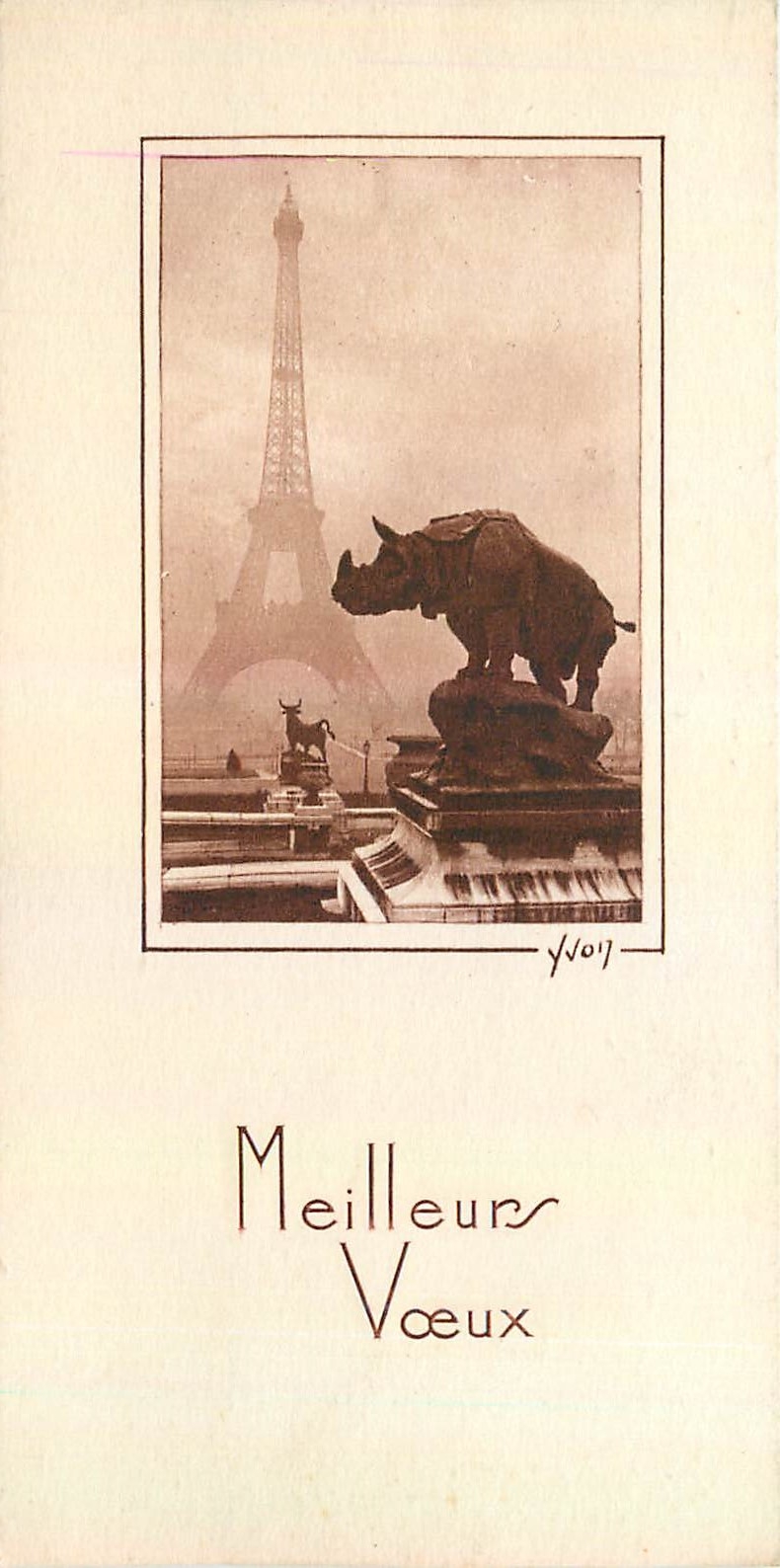 CPA Meilleurs Voeux Paris Rhinoceros Tour Eiffel