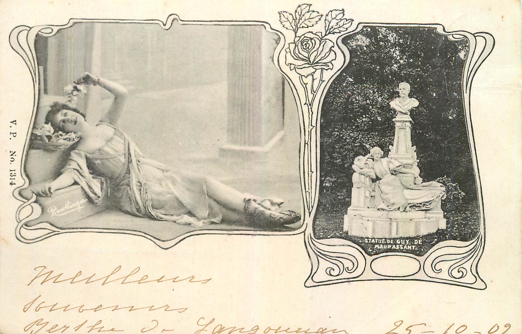 CPA Statue de Guy Maupassant Femme