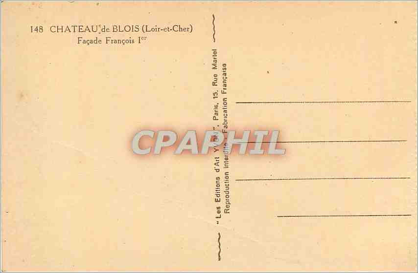 CPA Chateau de Blois Loir et Cher Facade Francois 1er  — Verso