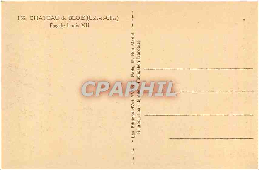 CPA Chateau de Blois Loir et Cher Facade Louis XII  — Verso