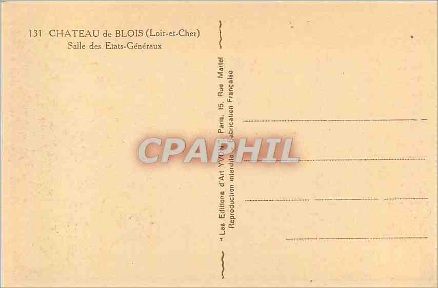CPA Chateau de Blois Loir et Cher Salle des Etats Generaux  — Verso