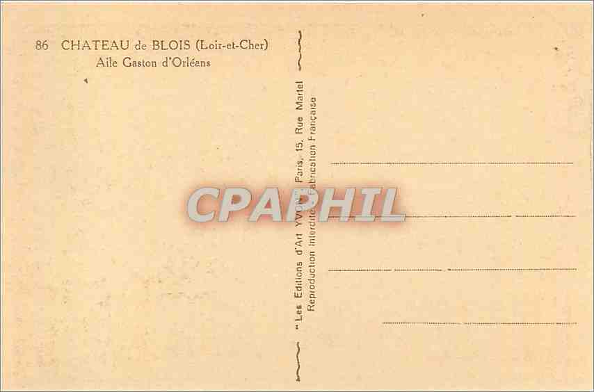 CPA Chateau de Blois Loir et Cher Alile Gaston d'Orleans  — Verso