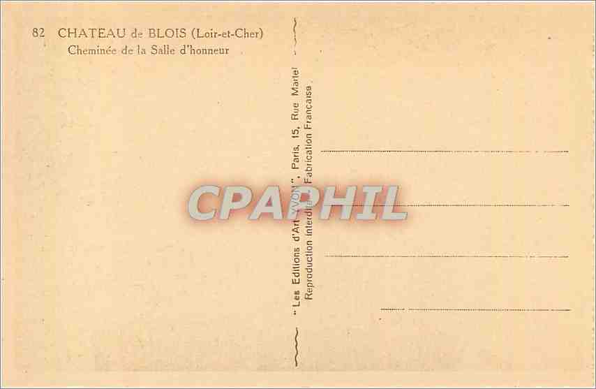 CPA Chateau de Blois Loir et Cher Cheminee de la Salle d'honnneur  — Verso