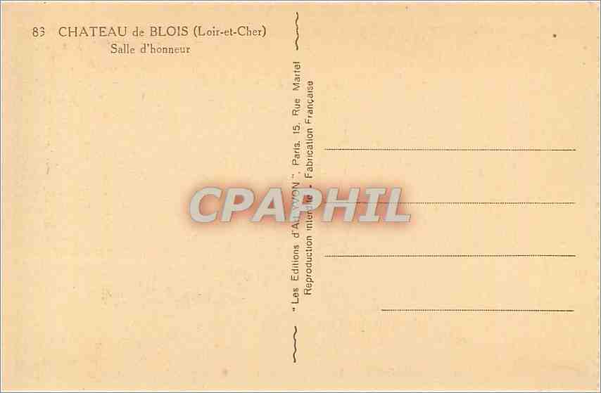 CPA Chateau de Blois Loir et Cher Salle d'honneur  — Verso