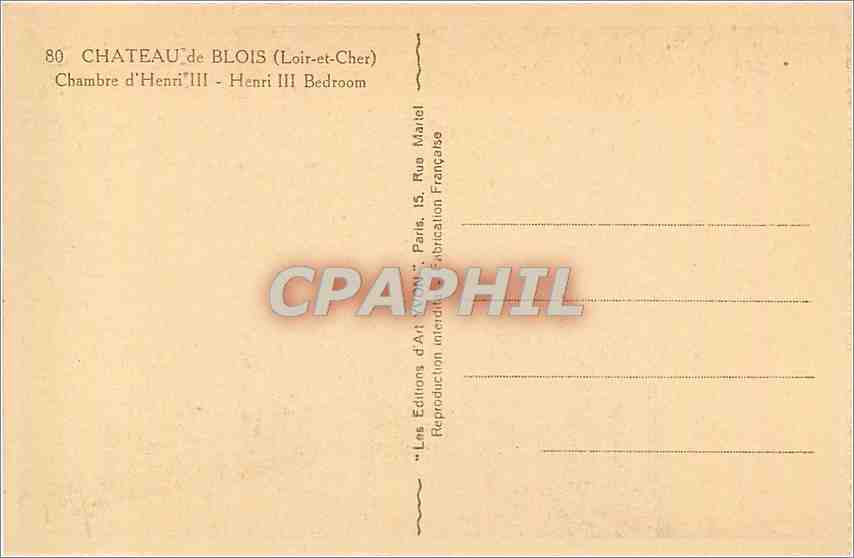 CPA Chateau de Blois Loir et Cher Chambre d'Henri III  — Verso