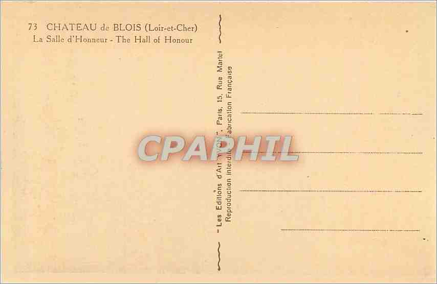 CPA Chateau de Blois Loir et Cher La Salle d'Honneur  — Rückseite