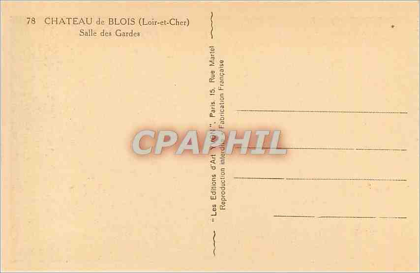 CPA Chateau de Blois Loir et Cher Salle des Gardes  — Rückseite