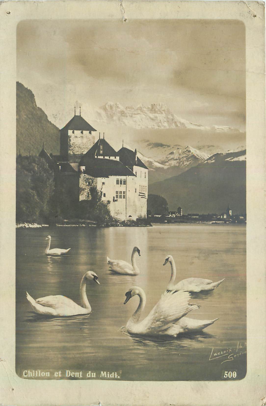 CPA Chillon et Dent du Midi Cygnes