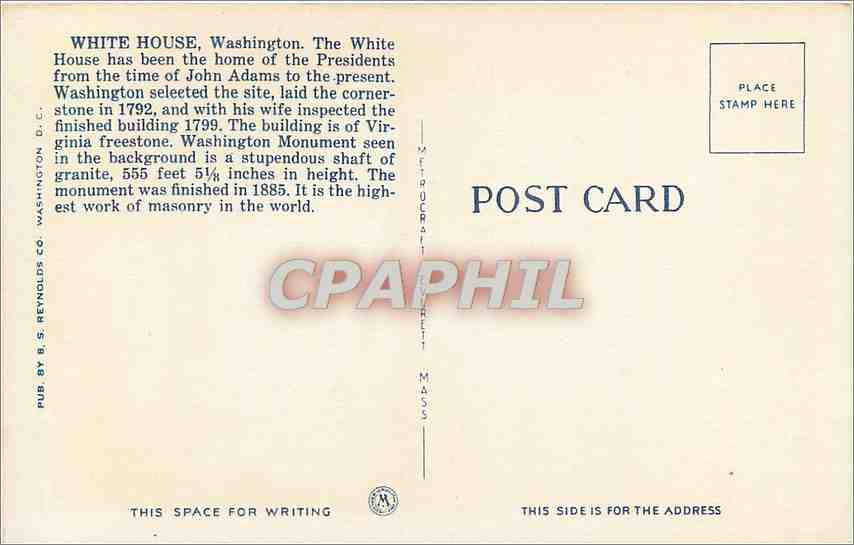 CPA White House and Washington Monument Washington DC  — Back