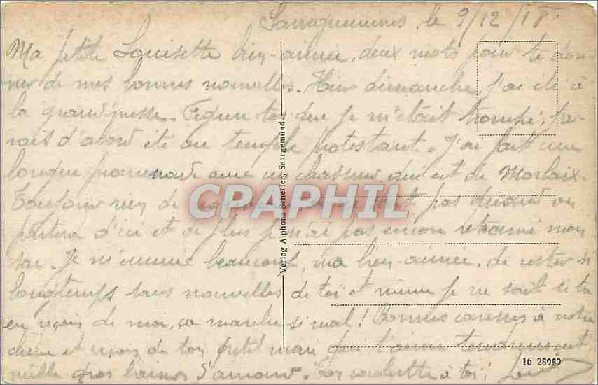 CPA Saargemund Lothringen Infanterie Kaserne Militaria — Rückseite