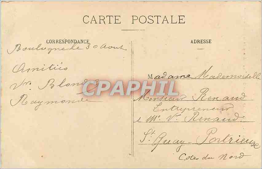 CPA Boulogne sur Mer La Colonne de la Grande Armee  — Rückseite