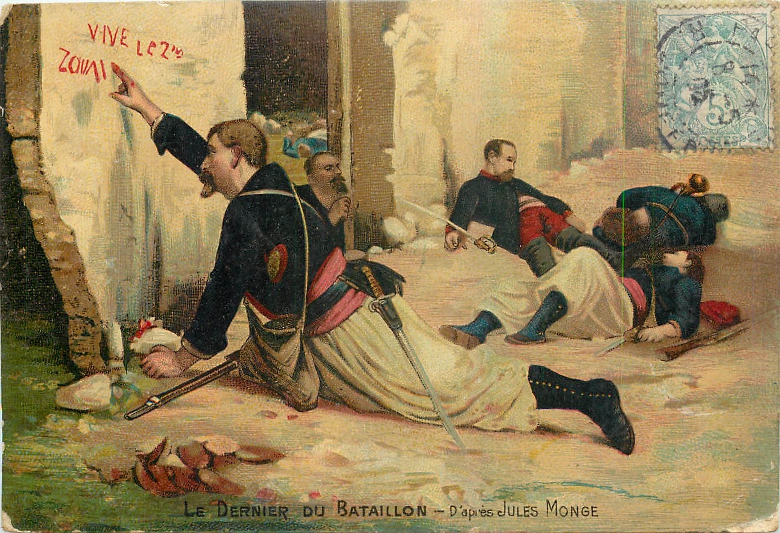 CPA Le Dernier du Bataillon Militaria Jules Monge Zouaves