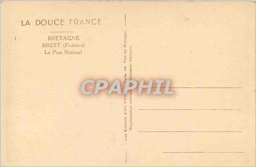 CPA Brest Finistere Le Pont National  — Rückseite