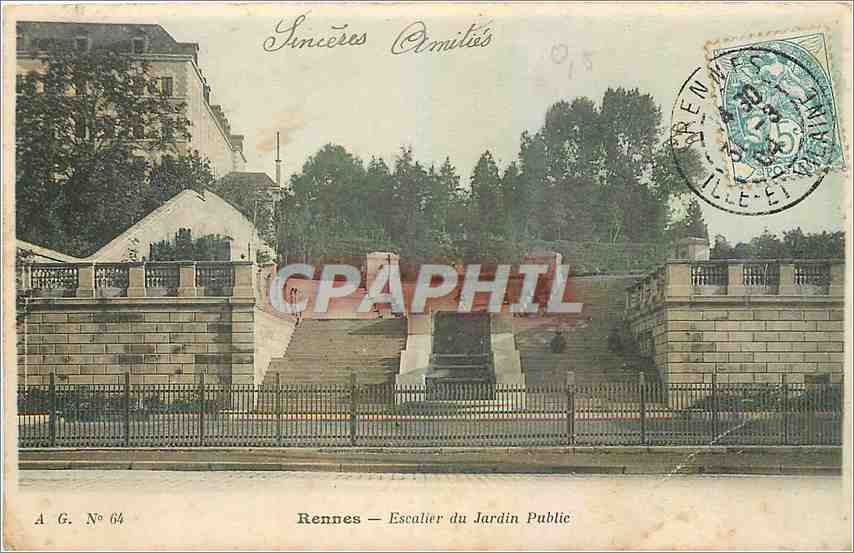 CPA Rennes Escalier du Jardin Public 